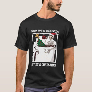 Camiseta Esqueleto De Natal Com Bebendo Crânio Sorridente C