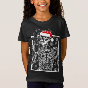 Camiseta Esqueleto de Natal com bebendo Crânio Sorridente C