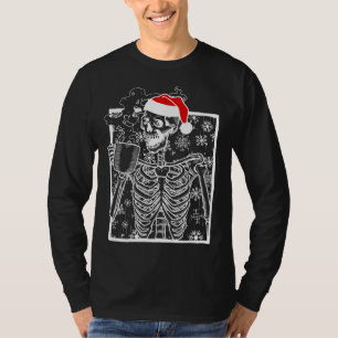 Camiseta Esqueleto de Natal com bebendo Crânio Sorridente C