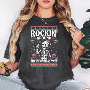 Camiseta Esqueleto de Natal Divertido Rockin' Festa