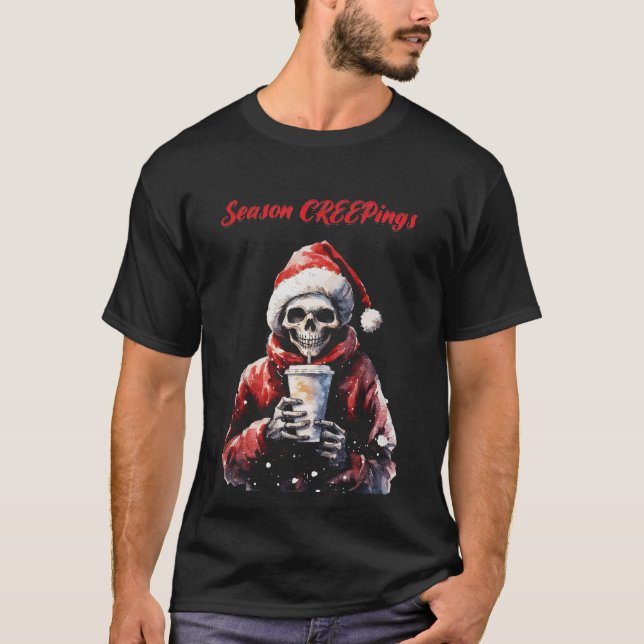 Camiseta Esqueleto de Natal para a Criação da Estação (Frente)
