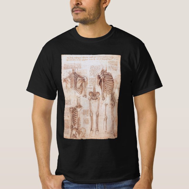 Camiseta Esqueleto de Ossos da Anatomia Humana de Leonardo  (Frente)