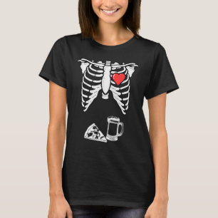 Camiseta Esqueleto de Papai Cerveja de Halloween Pizza Cas