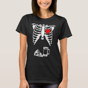 Camiseta Esqueleto de Papai Cerveja de Halloween Pizza Casa
