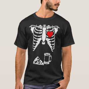 Camiseta Esqueleto de Papai Cerveja de Halloween Pizza Casa