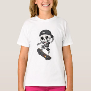 Camiseta Esqueleto de Patinação Flame Skateboard Crianças