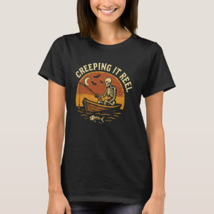 Camiseta Esqueleto de Pesca no Halloween Humor Sinistro