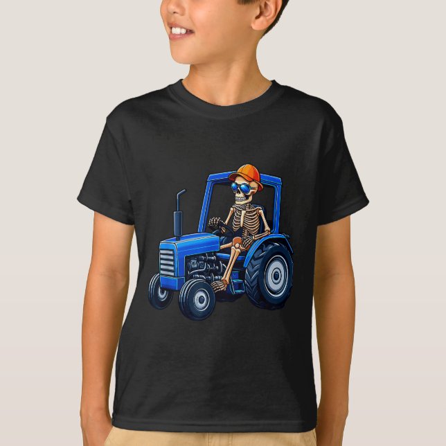 Camiseta Esqueleto de raio-X óculos de sol dirigindo trator (Frente)