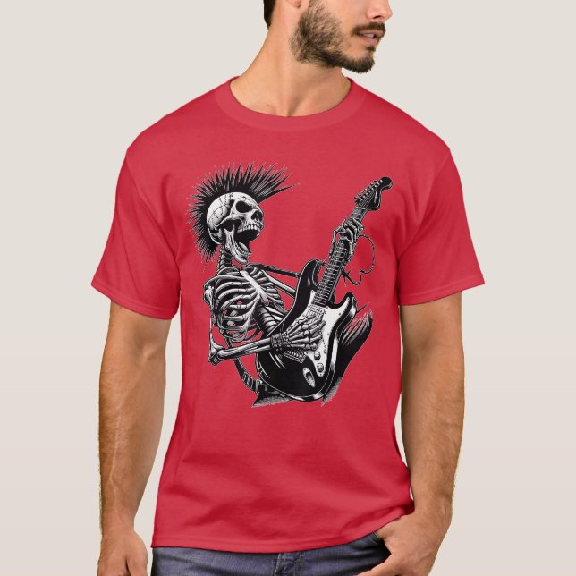 Camiseta Esqueleto de Rock and Roll tocando Guitarra (Frente)