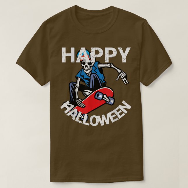 Camiseta Esqueleto de Skate Feliz Halloween  (Frente do Design)