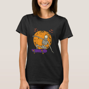 Camiseta Esqueleto de Skate Halloween Engraçado Skater Home