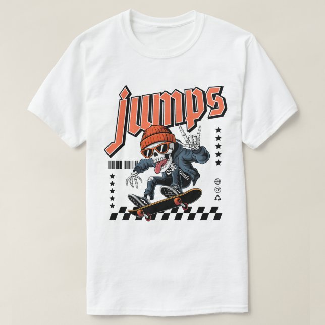 Camiseta Esqueleto de Skeleton "Jumps" Estilo de Rua Gráfic (Frente do Design)