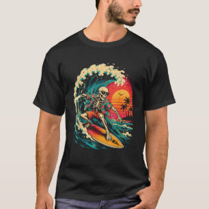 Camiseta Esqueleto de Surf Vintage no Dia das Bruxas Para