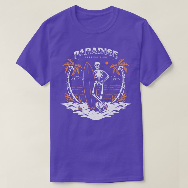 Camiseta Esqueleto de Surfe do Paraíso  (Frente do Design)