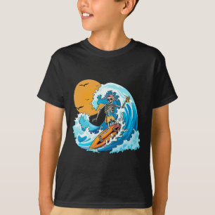 Camiseta Esqueleto de Vacinação de Verão surfando no Havaí