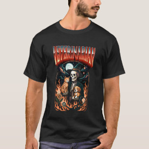 Camiseta Esqueleto de veterinário assustador com gato e cac