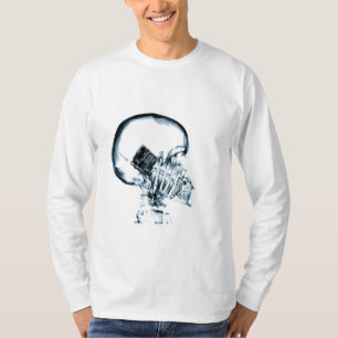 CAMISETA ESQUELETO DE VISÃO X RAY NO TELEFONE - AZUL