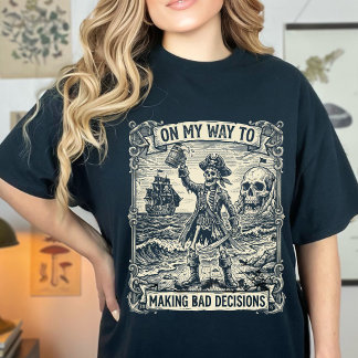 Camiseta Esqueleto Divertido a Caminho de Tomar Más Decisõe