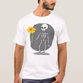 Camiseta Esqueleto divertido com sua flor amarela