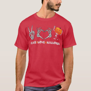 Camiseta Esqueleto do Dia das Bruxas Bonito Amor pela Paz c