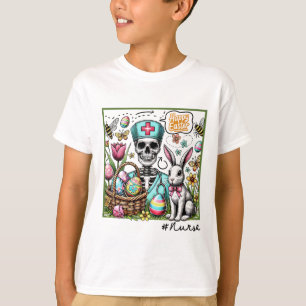Camiseta Esqueleto do Dia das Enfermeiras de Páscoa Coelho 