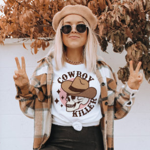 Camiseta Esqueleto do Dia de as Bruxas engraçado Cowboy