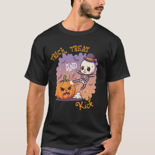 Camiseta Esqueleto do Dia de as Bruxas engraçado "Truque, t