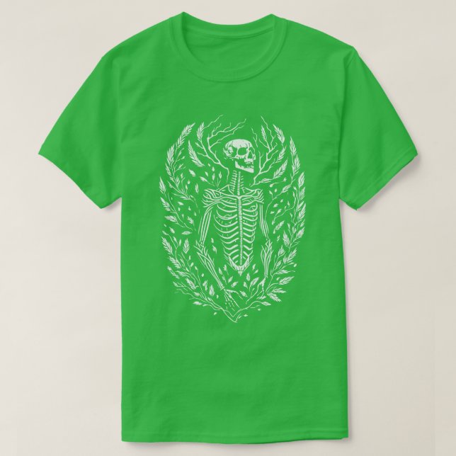Camiseta Esqueleto do estilo da tatuagem de corte de madeir (Frente do Design)