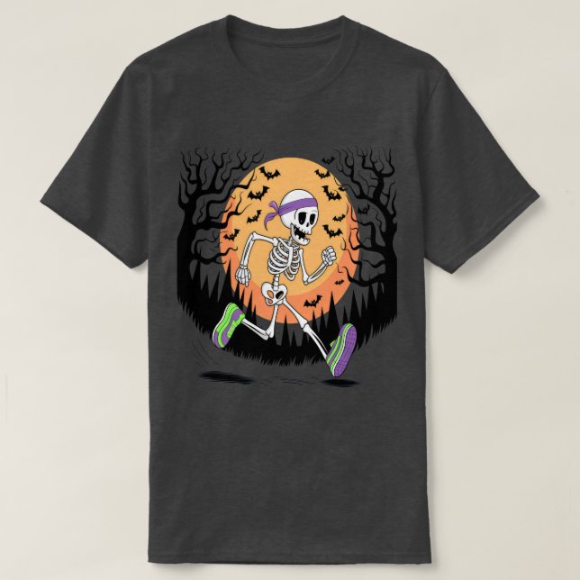 Camiseta Esqueleto do Halloween Runner: Malhações Gráficas (Frente do Design)