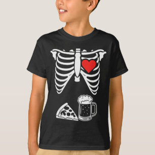 Camiseta Esqueleto do Papai Cerveja e Pizza Funny Halloween