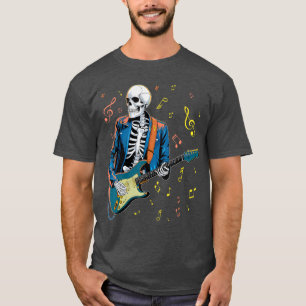 Camiseta Esqueleto do Rock Punk Guitarra Elétrica Rocker Ho