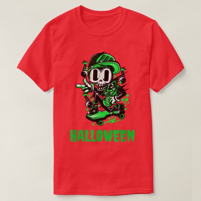 Camiseta Esqueleto do Skateboard Halloween  (Frente do Design)