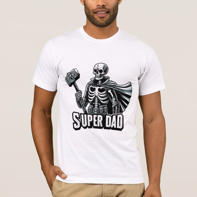 Camiseta Esqueleto do Super Pai Engraçado do Dia de os pais (Frente)