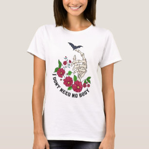 Camiseta Esqueleto e flores Não preciso de corpo