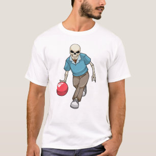 Camiseta Esqueleto em Boliches com Bola de boliche