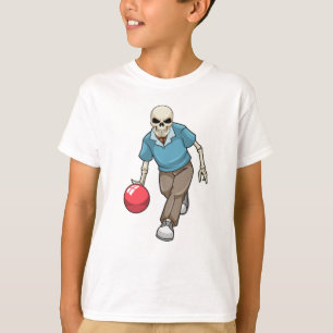 Camiseta Esqueleto em Boliches com Bola de boliche