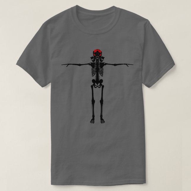 Camiseta Esqueleto Em Pé Com Máscara De Gás  (Frente do Design)