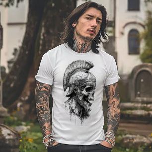 Camiseta Esqueleto em um Capacete Romano