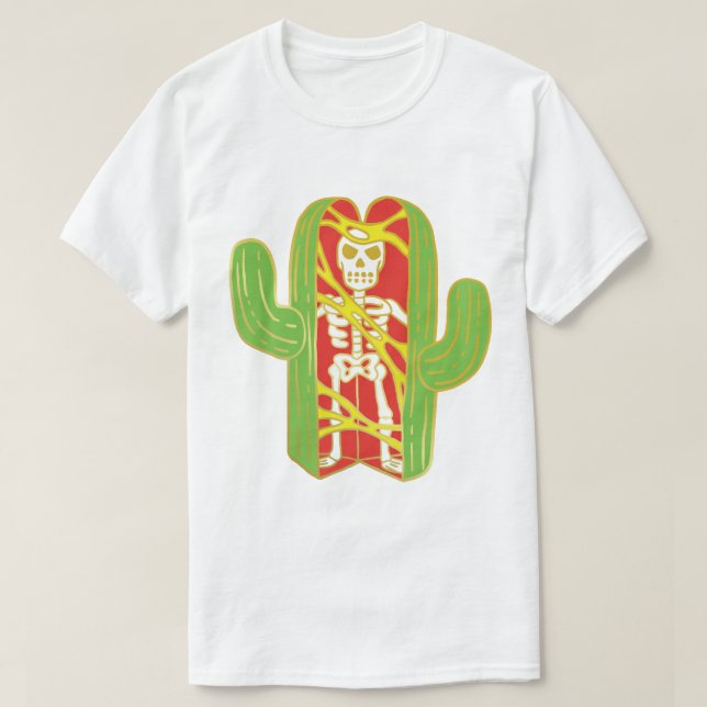 Camiseta Esqueleto em um design do cacto do Saguaro (Frente do Design)