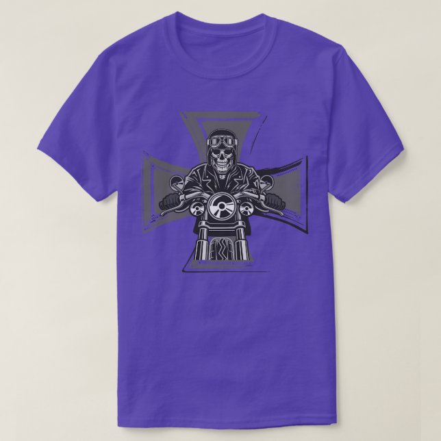 Camiseta Esqueleto Emblem de motocicleta Biker Cross (Frente do Design)