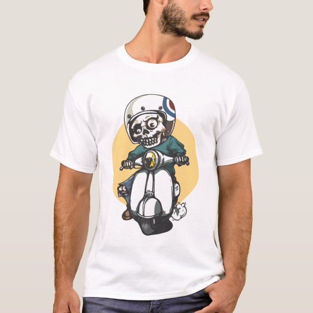 Camiseta Esqueleto Engraçado Andando de Bicicleta (Frente)