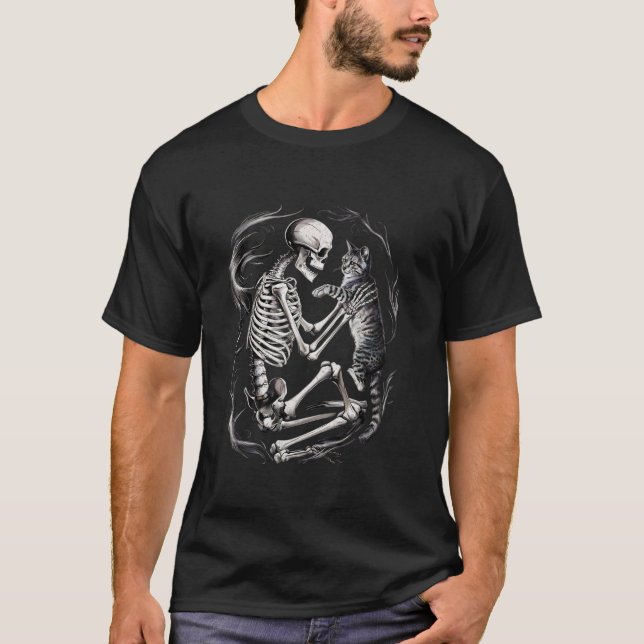 Camiseta Esqueleto Engraçado Brincando Com Ca Gráfico De Ga (Frente)