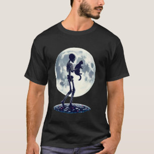 Camiseta Esqueleto engraçado brincando com um crânio de gat