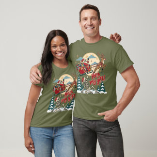 Camiseta Esqueleto engraçado de Natal Papai Noel Trenó Rena