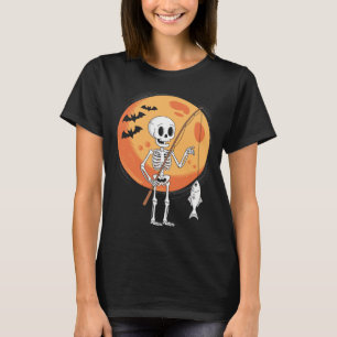 Camiseta Esqueleto Engraçado de Pesca Amantes Lua Assustado