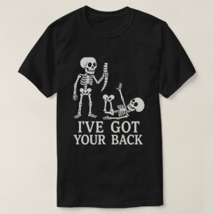 Camiseta Esqueleto Engraçado "Eu tenho suas costas" trocadi