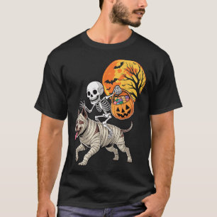 Camiseta Esqueleto Engraçado Montando Mumificação Pitbull M