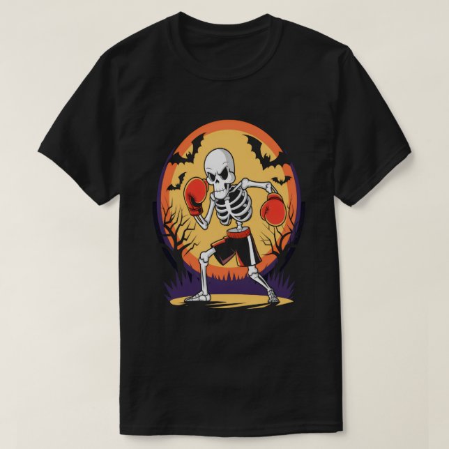 Camiseta Esqueleto Engraçado no Halloween das Luvas-Spooky (Frente do Design)