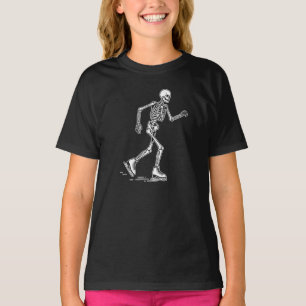 Camiseta esqueleto engraçado patinando no gelo