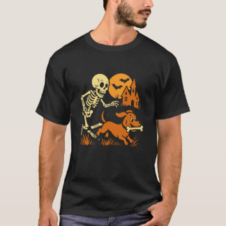 Camiseta Esqueleto Engraçado Perseguindo Cachorro Dachshund